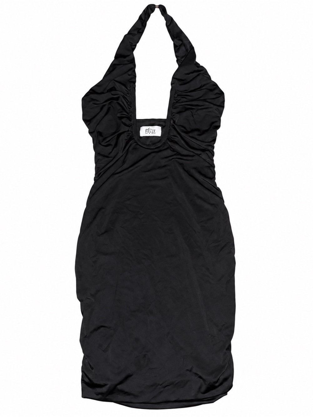 Oh Polly Black Halter Ruched Mini Dress